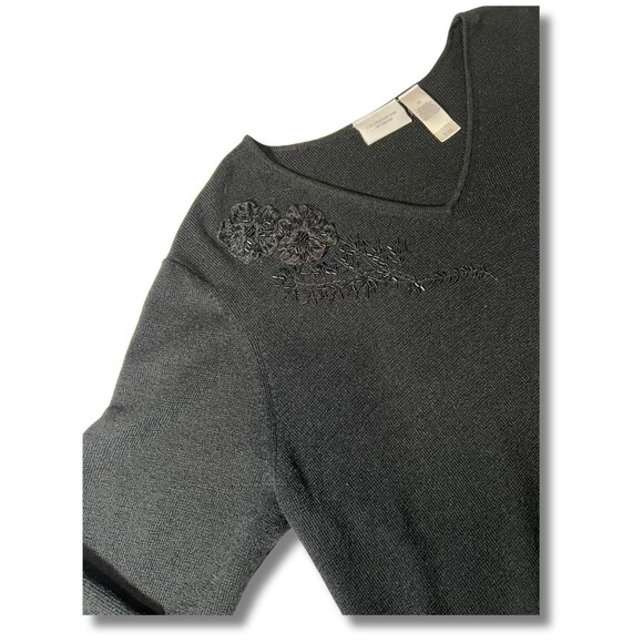 Liz Claiborne Woman Sweater 2x Black Beaded Flower - Picture 2 of 3